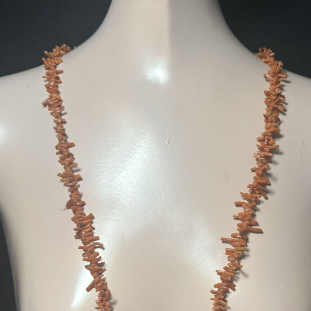 Red Orange Branch Coral Necklace Antique 34 Inches